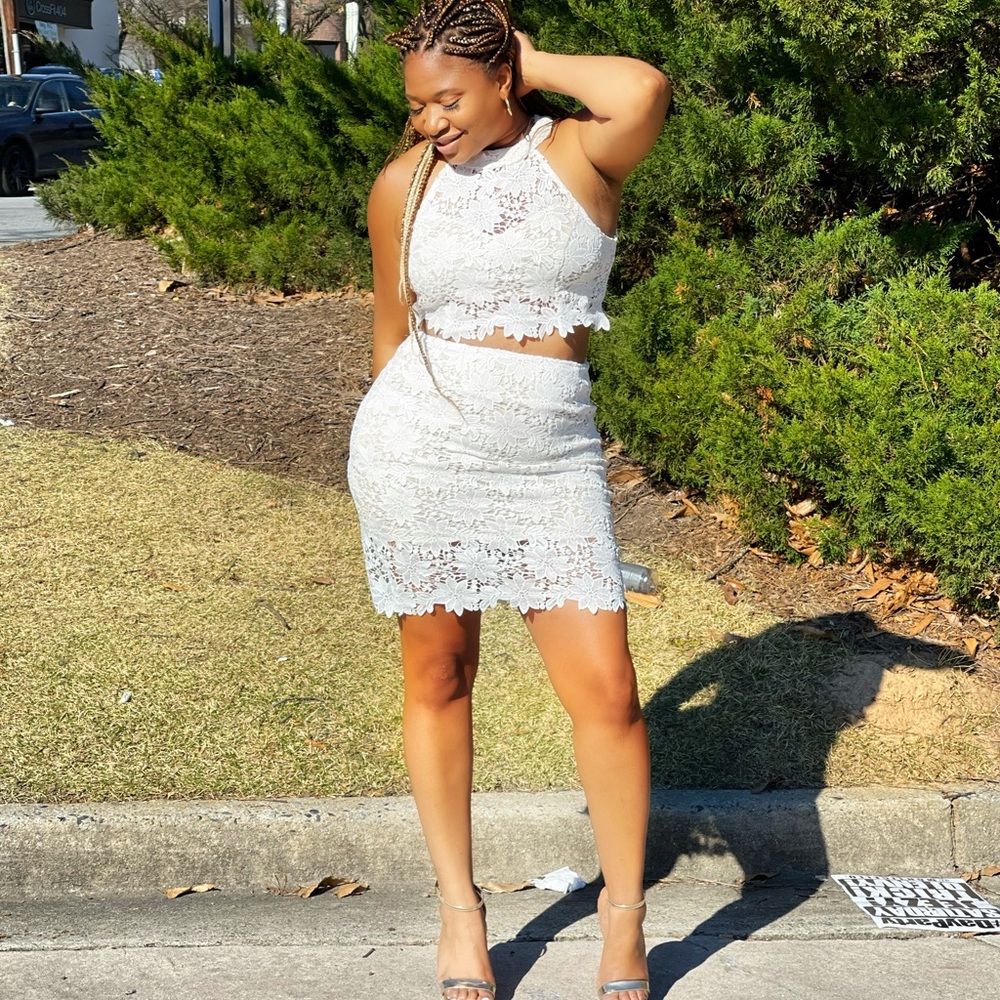 White lace dress two piece set